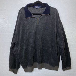 Polo Ralph Lauren Mens XXL Gray Fleece Half Zip Vintage 90s Pony Logo Pullover